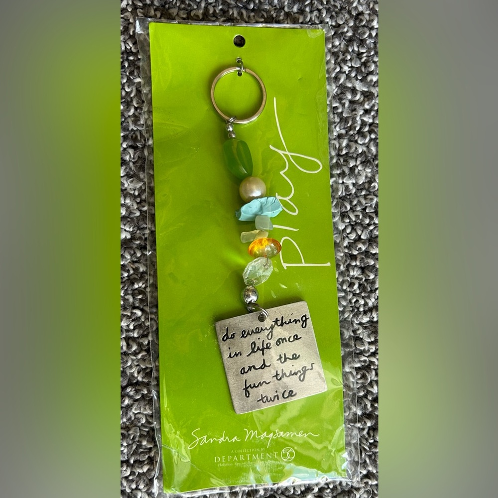 Sandra Magsamen’s Colorful Beaded Keychain with Inspirational Charm